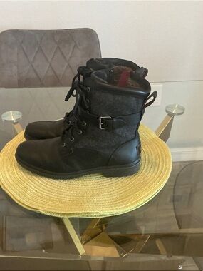 UGG Black Lace-Up Combat Boots with Buckle Accent